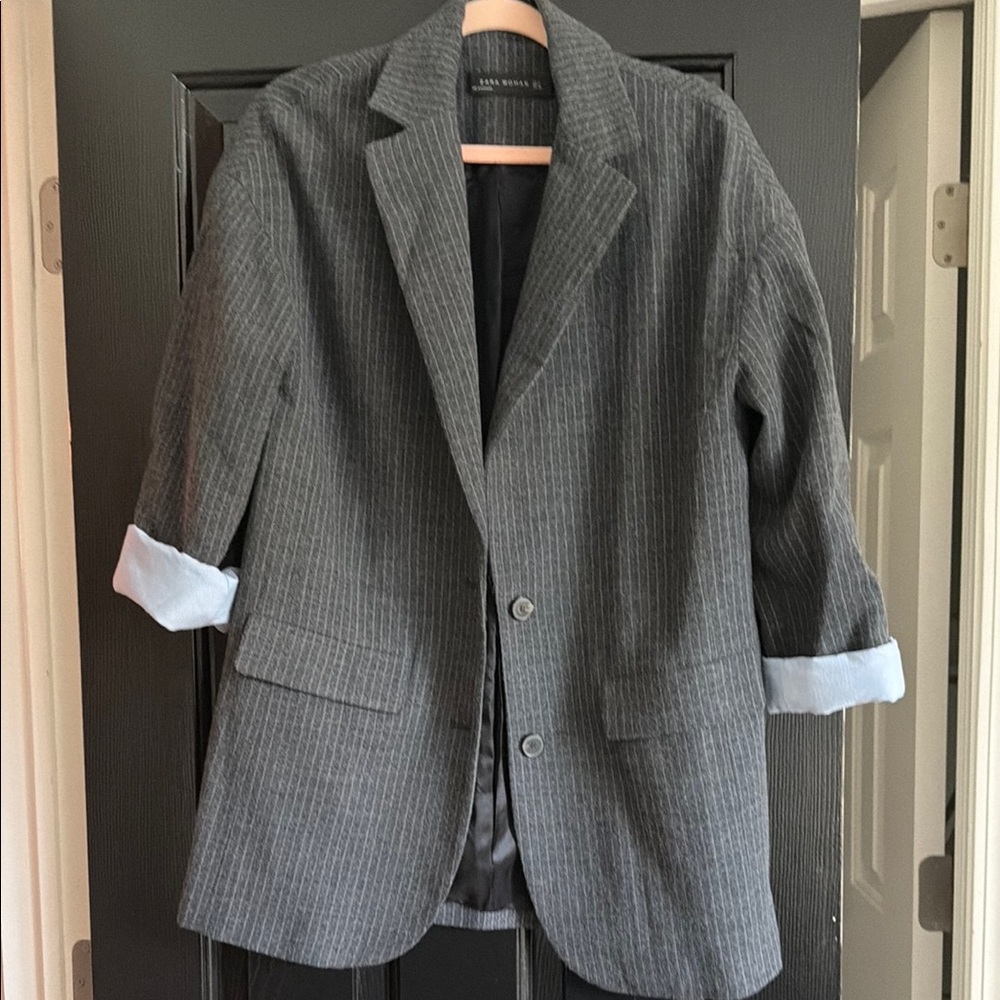 Women’s Gray Pinstripe Blazer - Zara